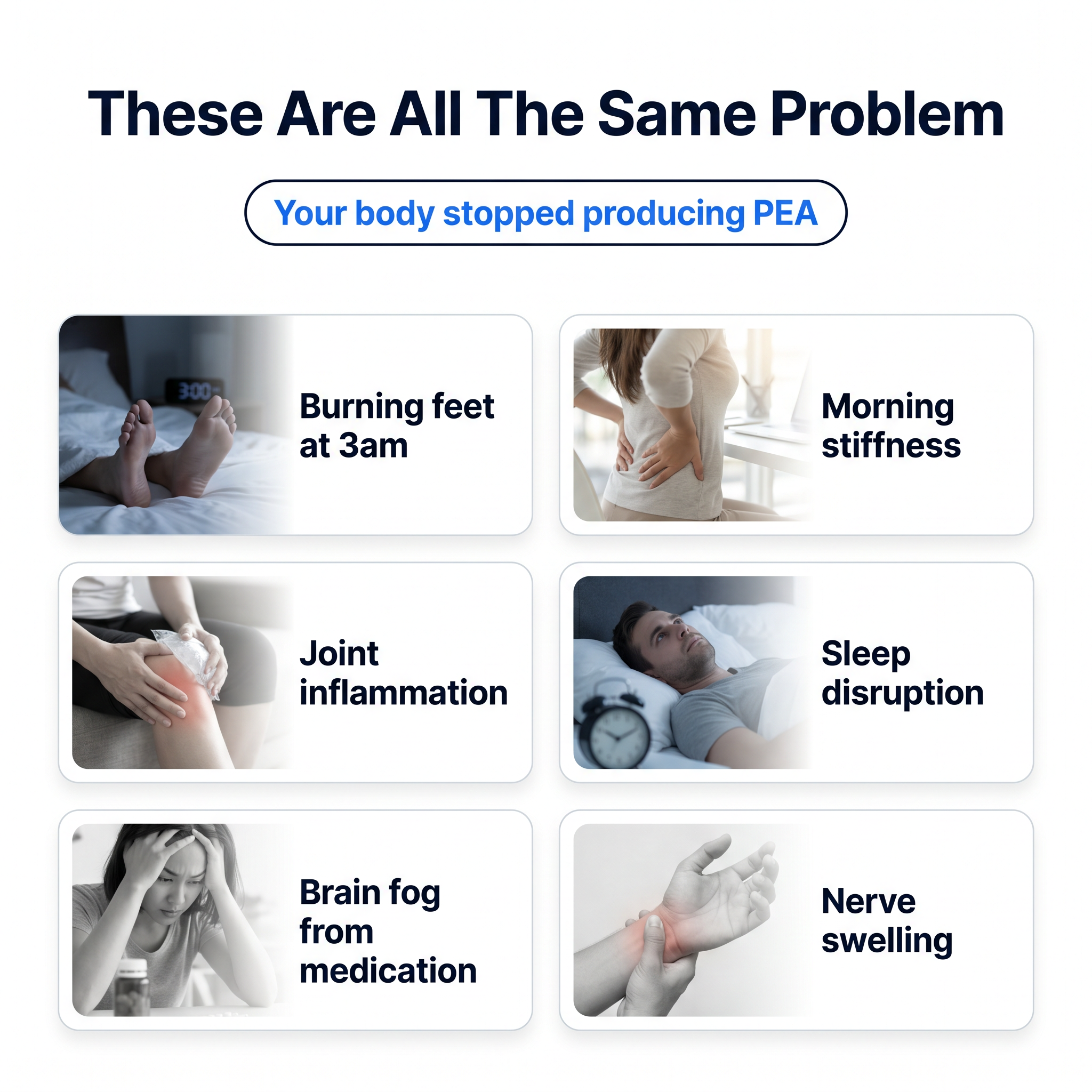 These are all the same problem - your body stopped producing PEA